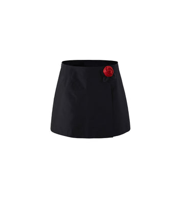 Black Rose Appliqué Mini Skirt