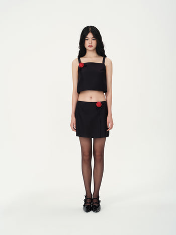 Black Rose Appliqué Mini Skirt