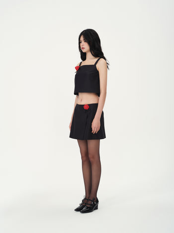 Black Rose Appliqué Mini Skirt