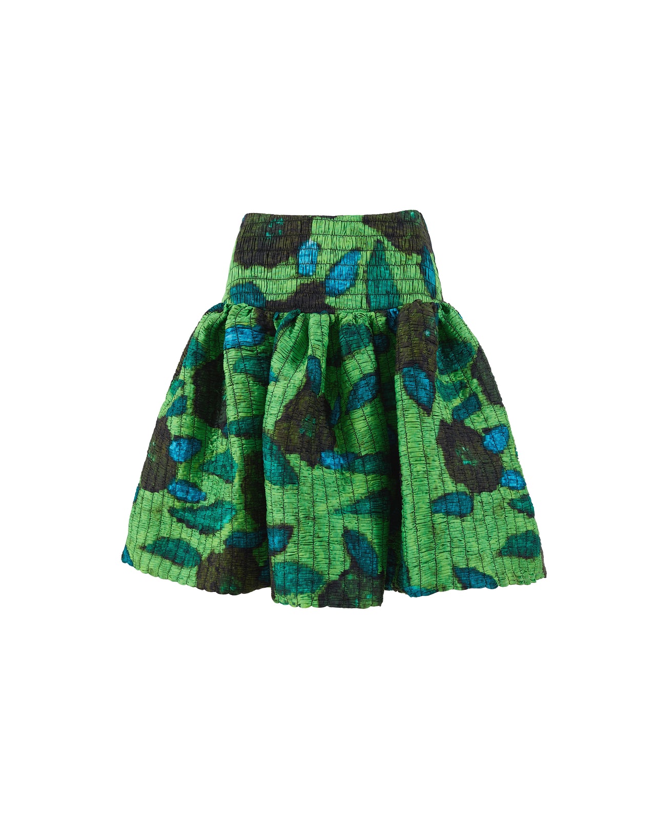 Shirred Green Floral Skirt