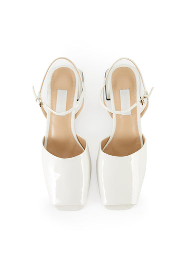 White Patent Peep Toe Slingback Heels